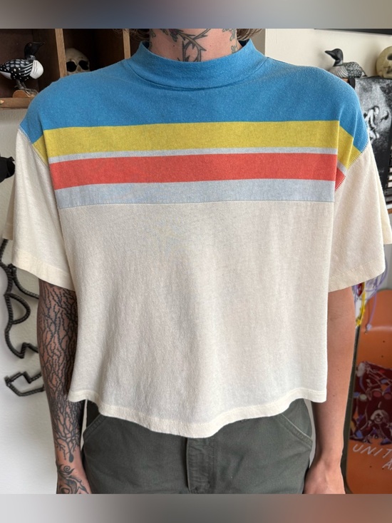 Free People Tops - Free People Retro Cropped Striped Mock Neck Tee ~ Size Medium